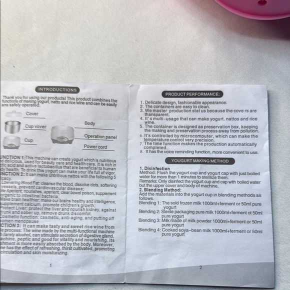 White and Pink Yogurt Maker with lid and instruction manual - Picture 6 of 9